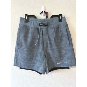Alphalete Mens Infinity 2-in-1 Training Shorts Grey Camo Compression Liner Small
